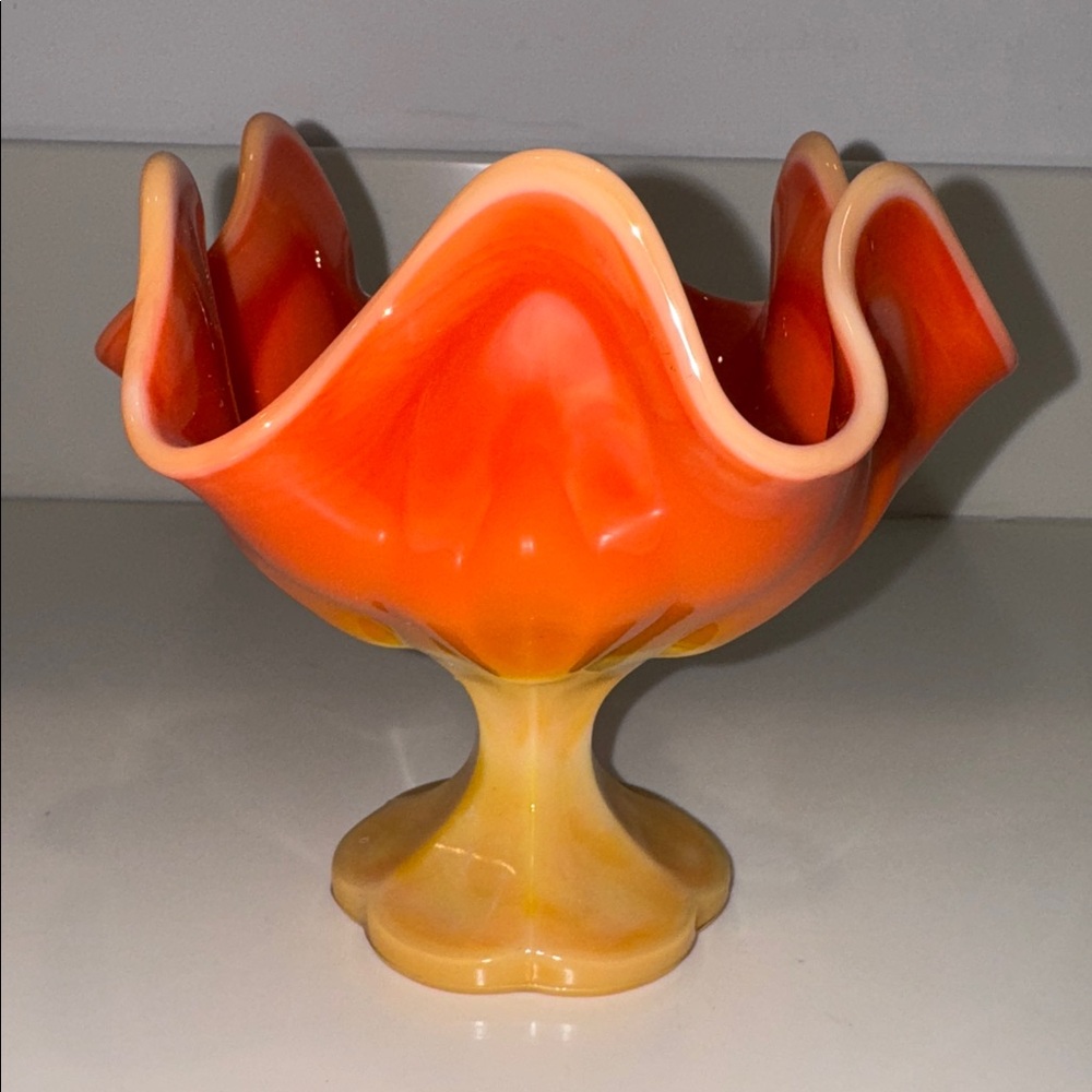 VINTAGE L.E. Smith Bittersweet Orange Slag Glass Compote Pedestal Dish, 70s MCM - Picture 3 of 5